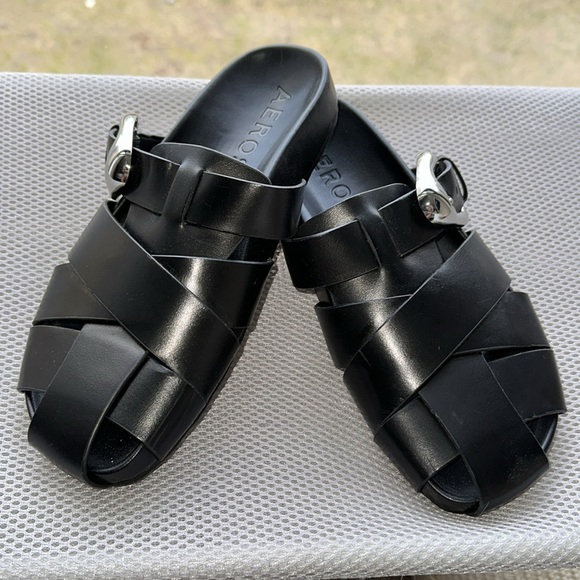 Aerosoles Black Grandpa Slides - Picture 1 of 7